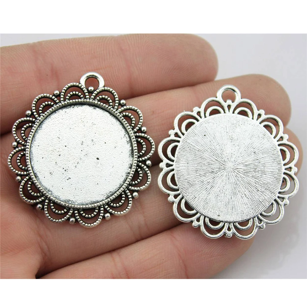 

5pcs 25mm Inner Size Antique Silver Color Wave Cameo Cabochon Base Setting Charms Pendant Jewelry Findings