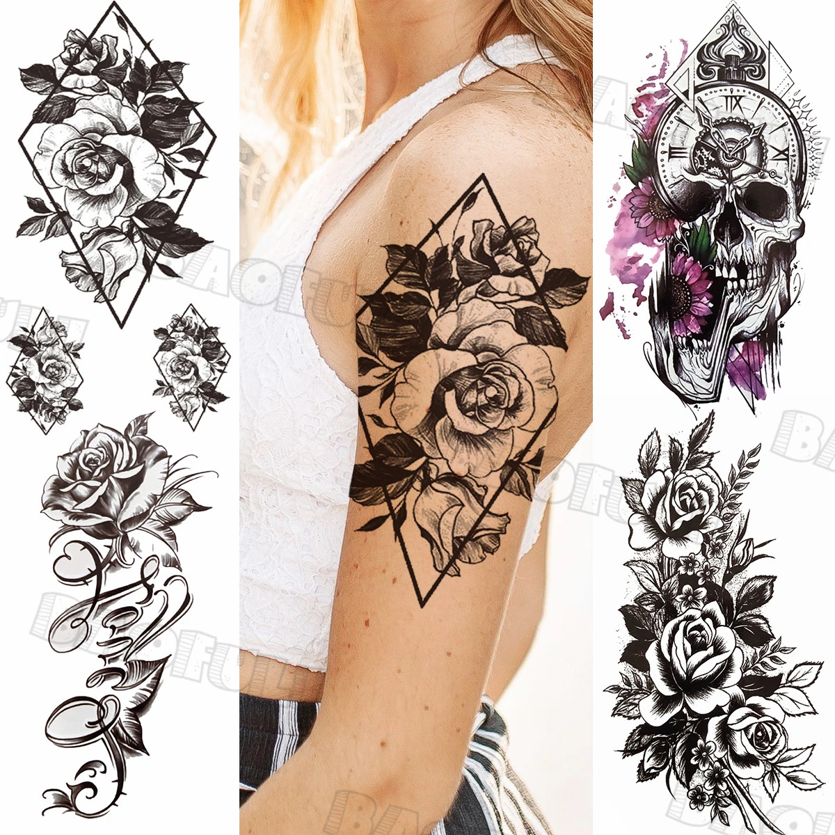 Waterproof Temporary Tattoo Sticker Flower Rose Fake Tatto Flash Tatoo Hand  Arm Palm Finger Back Tato Body … Hand Tattoos, Hand Tattoos For Guys, Rose  Hand Tattoo | Rose Animals Black Tattoo