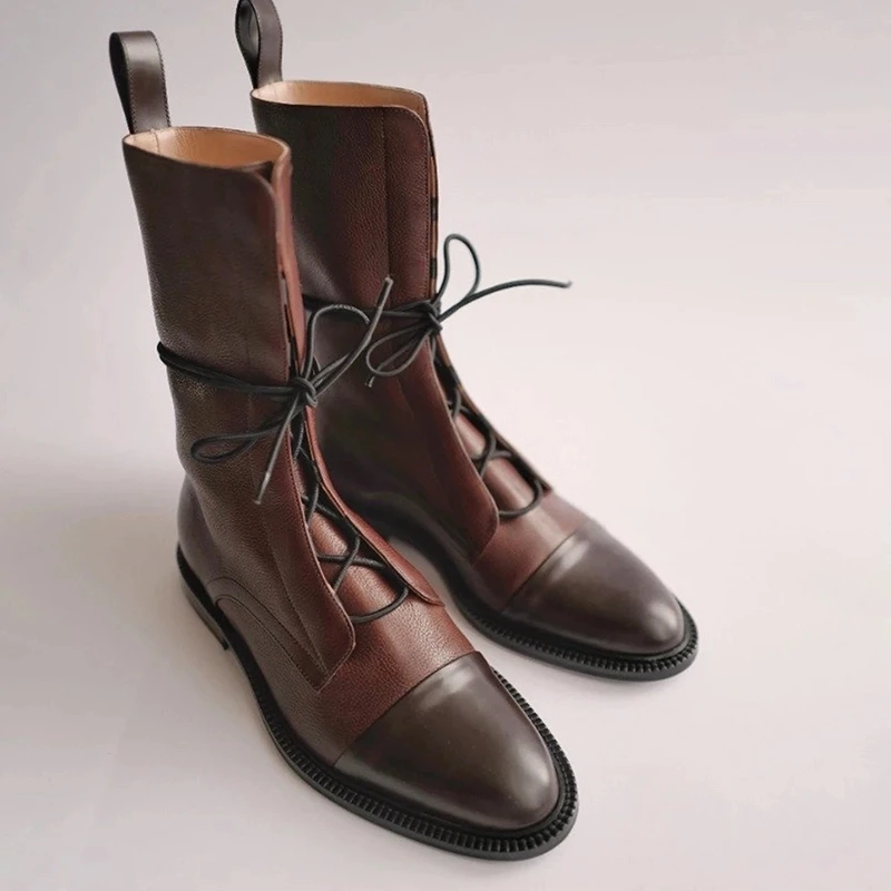 SHENGY/; кожаные ботинки на плоской подошве в британском стиле; черные ботинки с острым носком; красивые мотоботы; женские ботинки; Прямая поставка - Цвет: brown