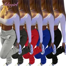 Calças empilhadas mulheres sólido cintura alta cordão sino inferior alargamento plissado calças casuais ativo leggings grosso calças de moletom