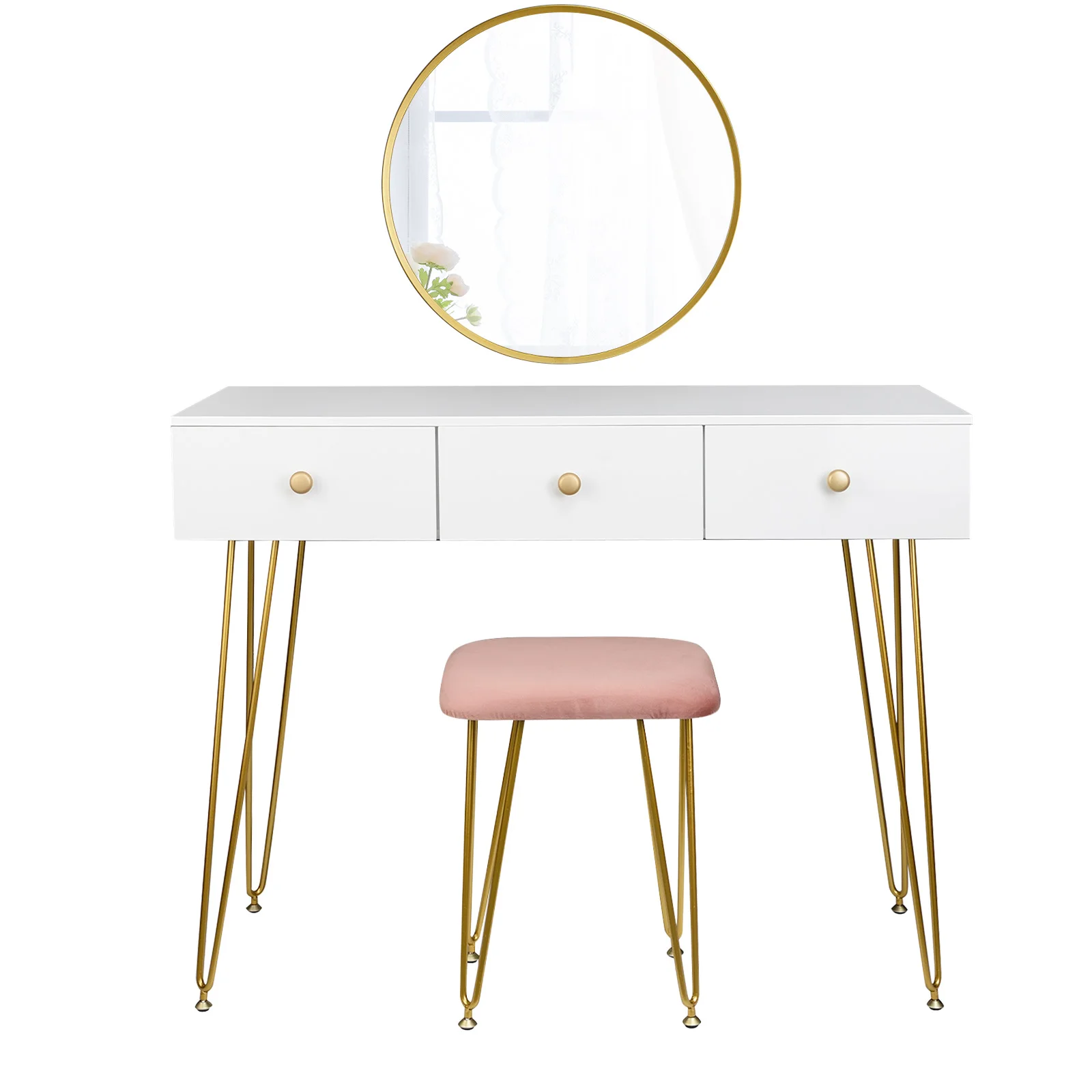 1Set Dressing Table with Stool Mirror Women Girls Makeup Cosmetic 3 Drawers Vanity Dressers Bedroom Furniture | Мебель