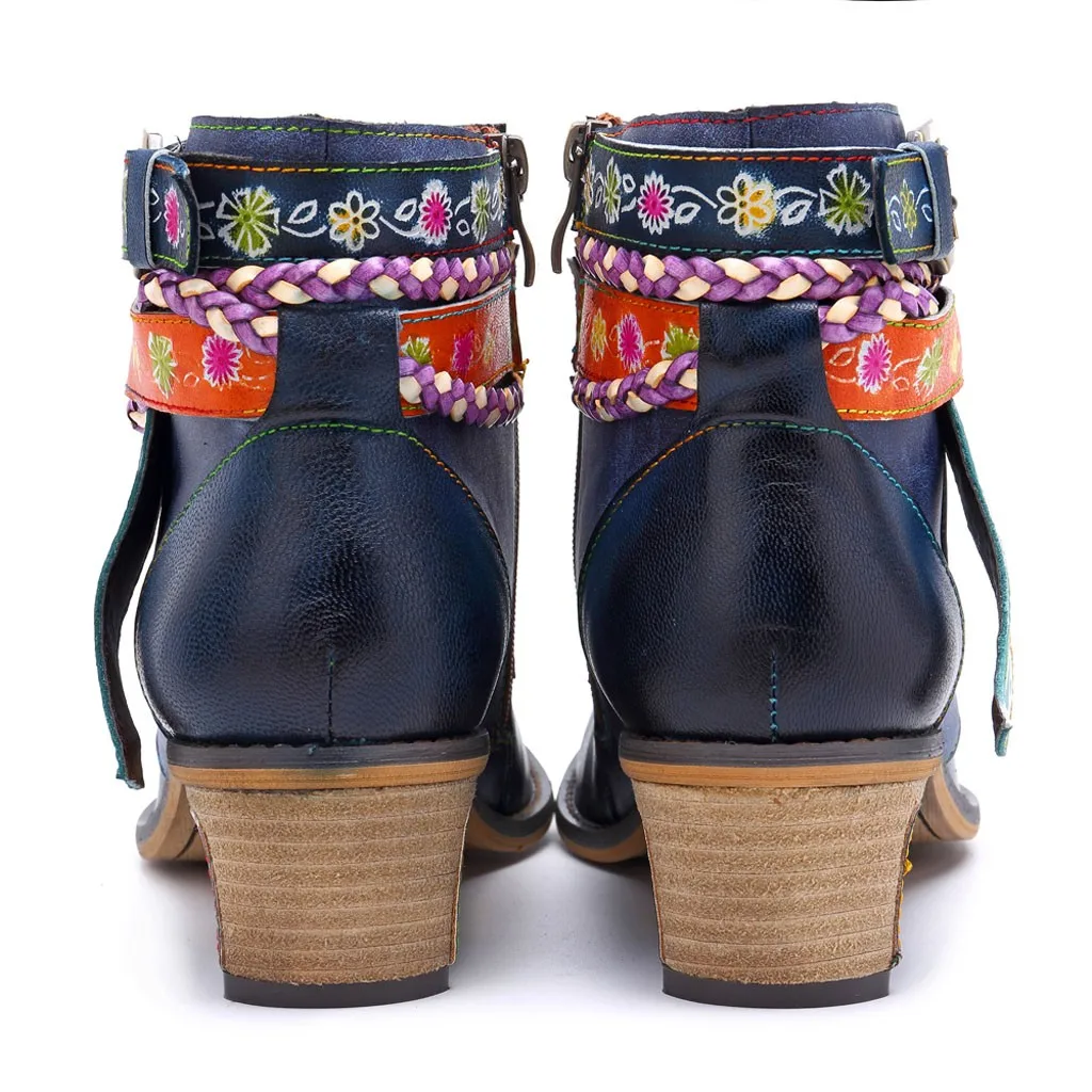 Сапоги в стиле бохо; Женская Осенняя обувь на среднем каблуке; женская повседневная обувь с пряжкой; короткие ботинки; ботильоны из искусственной кожи