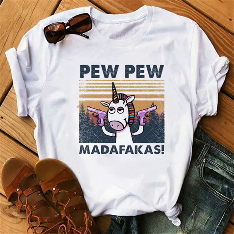 Женская футболка Black Cat Pew Madafakas с коротким рукавом в стиле Харадзюку принтом