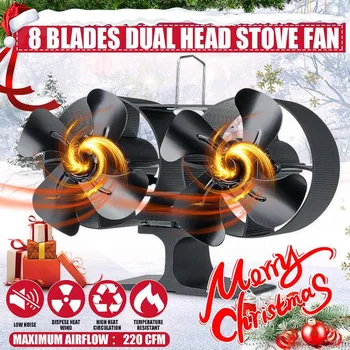 

220CFM Dual Head Wall Mounted Stove Fan 8 Blade Fireplace Fan Heat Powered Wood Burner Eco Fan Home Heat Distribution Efficient