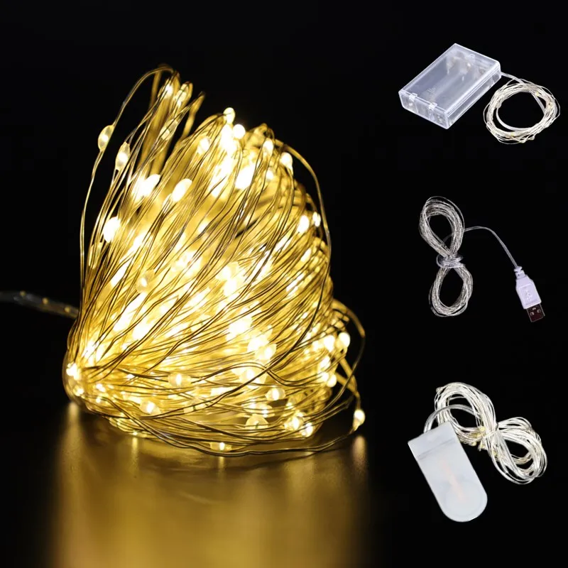 Guirnalda de luces LED con batería de alambre de cobre, decoración de Navidad, boda, fiesta, decoración del hogar, cadena de hadas, 2m/3m/5m/10m