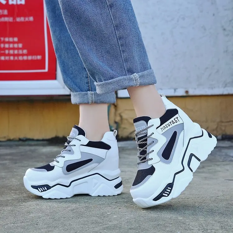 Autumn New Mesh Women's Height Platform Chunky Sneakers Fashion Women Wedge Increasing Thick Sole Shoes Woman Footwear 9cm