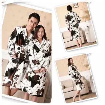 

Home service couple Ночное платье flannel nightgown winter soft pajamas warm bathrobe animal cow robe pajamas халат женский