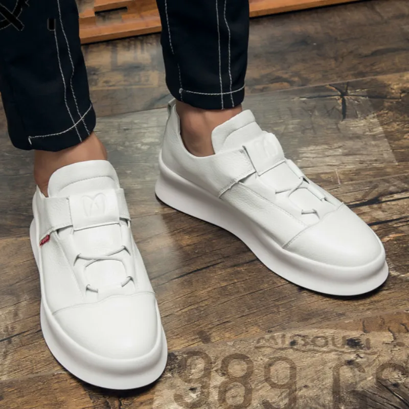 

2019 Sporty white shoes men's trend white shoes Comfortable Breathable Fashion design thick-bottomed round men's shoes LL-19