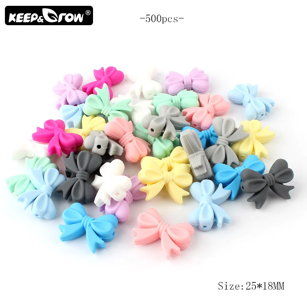 

Keep&Grow 500Pcs Bow Tie Silicone Beads Food Grade Baby Teething Beads Silicone Teether DIY Necklace Pendant Making Nursing Toys