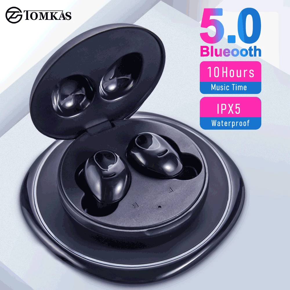 TOMKAS TWS Bluetooth 5.0 Earphone Wireless Headphones True Wireless 4D Stereo Bass Mini Earbuds Hifi Sport With Mic Charging Box