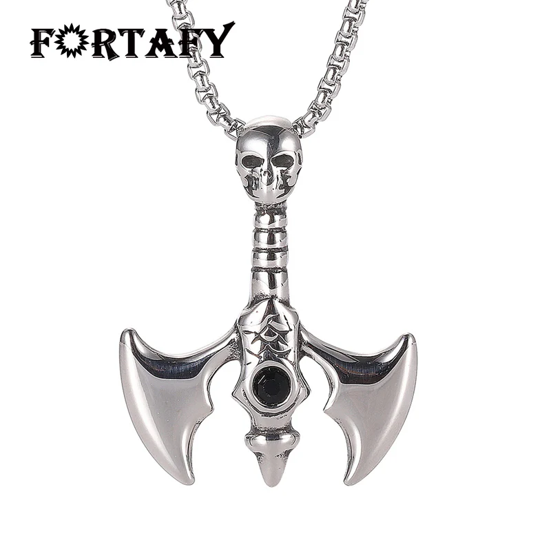 

New Punk Jewelry Choker Necklace Men Titanium Steel Skeleton Skull Pendant Male Necklace with Square Pearl Chain Man Gift PS0052
