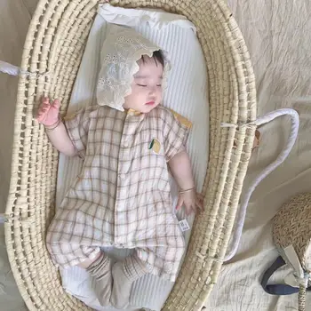 

2020 new baby girls boys plaid romper summer cotton fashion babys jumpsuit 0-3 years V529