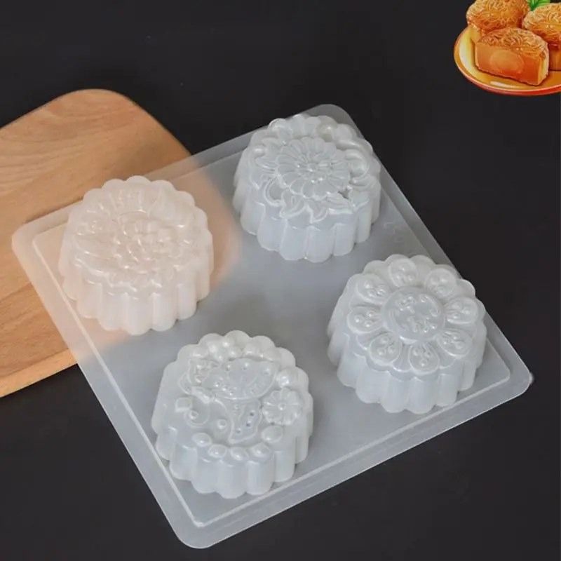 4 Полости Пластиковый помадка торт Mooncake плесень шоколадный Маффин кекс Плесень