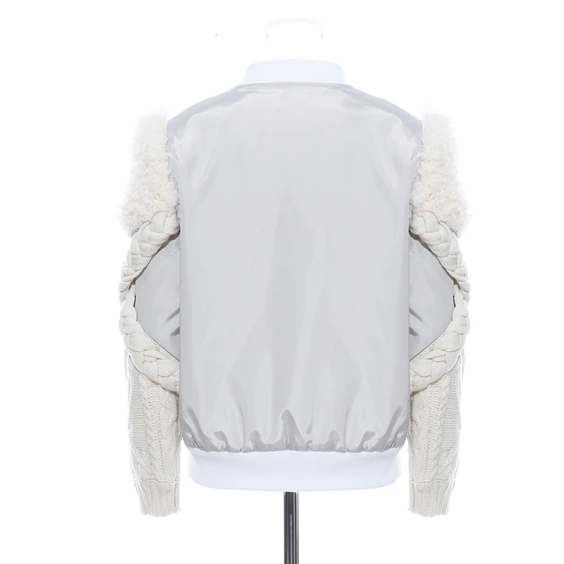 Very best  [EAM] Loose Fit Gray Knitting Lambswool Short Jacket New Stand Collar Long Sleeve Women Coat Fashio