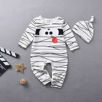 

Autumn Newborn Infant Baby Girls Boys Halloween Stripe Romper + Hat Outfits Costume Kids Long Sleeve Romper Jumpsuits Clothes