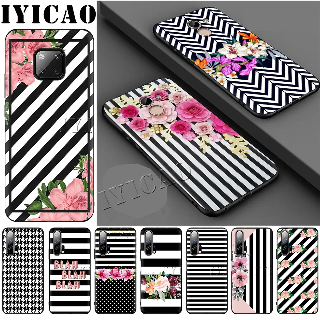 IYICAO Black White Striped Soft Case for Huawei Honor 8 9 10 Lite 6A 7A 9X 20 Pro 7C 7X 8X 8C Note View Cover | Мобильные телефоны