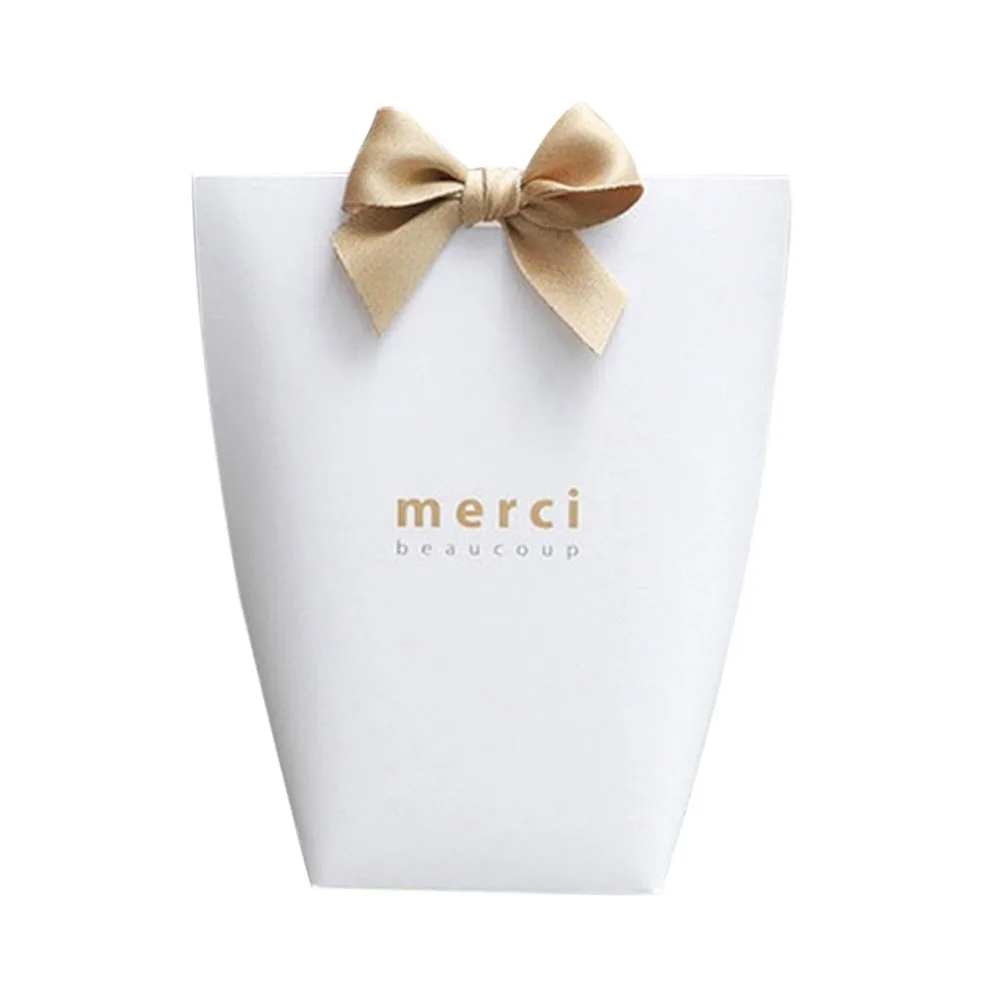White Merci 10 pcs Сумка для конфет 5 шт./10 шт. праздничная подарочная упаковка для хранения еды на день рождения прочная бумага упаковочная коробка - Цвет: White Merci 10 pcs