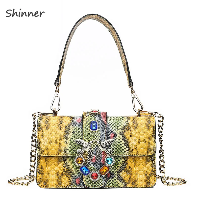 

2019 Women Handbags Snake Print Bag Chain Authentic Handbags Alligator Leather Handbag Women Messenger Crossbody Bags For Women
