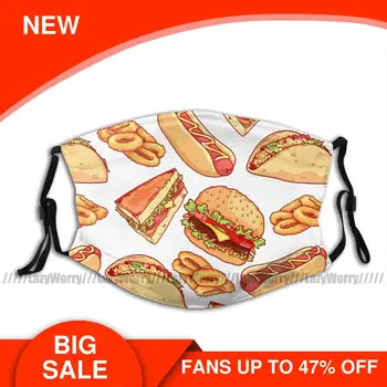 

Hamburger Mouth Face Mask Pattern With Burgers Facial Mask Funny with 2 Filters for Adult Fashion Mask