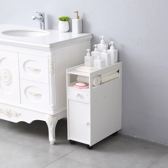 HOMCOM Small Bathroom Corner Floor Cabinet with Door and Shelves Vanity - White