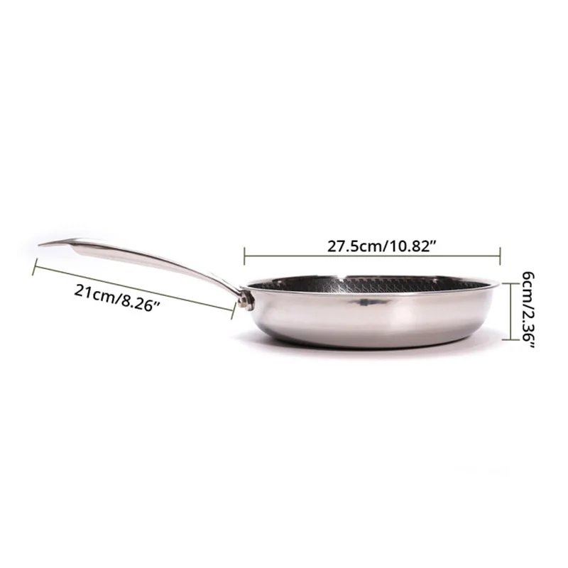 Stainless Steel Fry Pan 6-Ply Bonded with Lid Dishwasher Safe 11 Inch