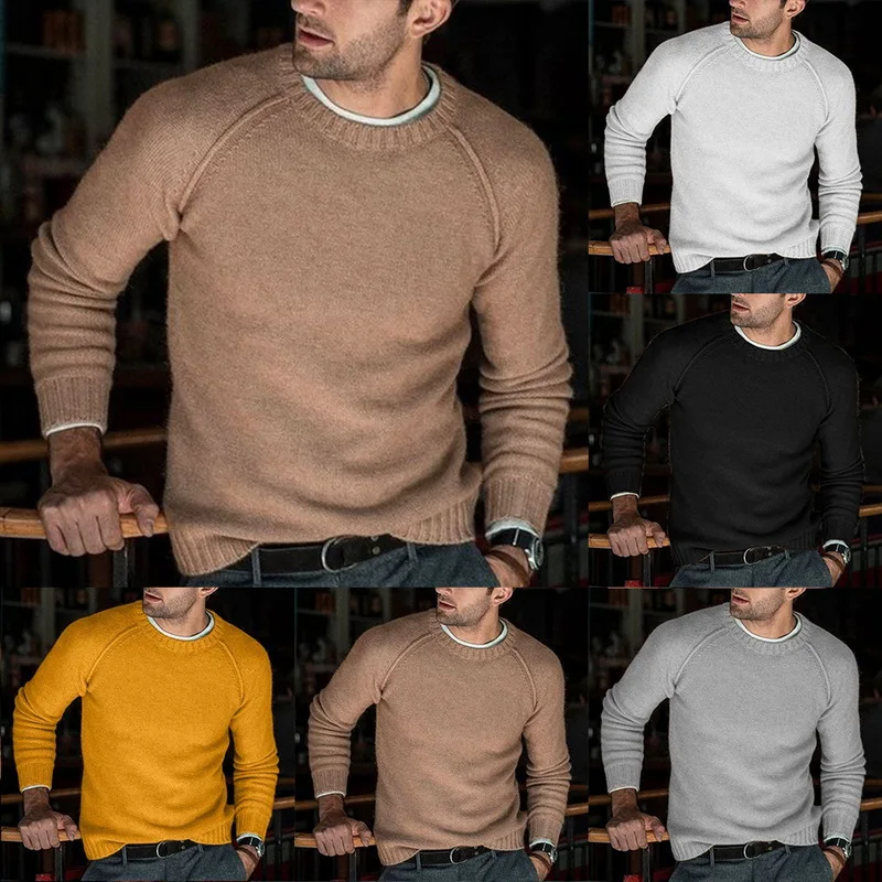 Модный шерстяной свитер Мужской осенне-зимний модный вязаный пуловер теплый О-трикотажный кардиган джемпер однотонный Homme вязаный свитер