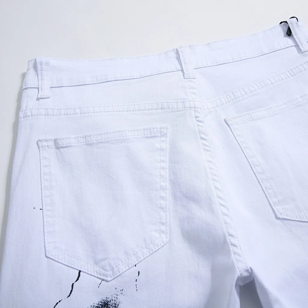 Брюки мужские ностальгические повседневные джинсовые прямые брюки с принтом рваные джинсы длинные штаны с накладными карманами
