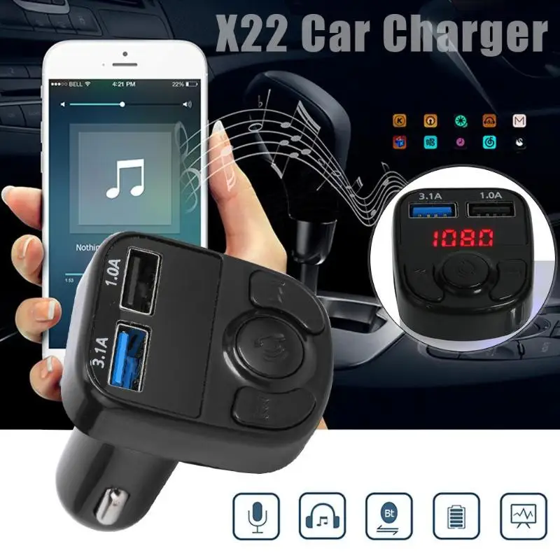 X22 автомобильный bluetooth-адаптер Bluetooth 5,0 MP3 fm-передатчик Громкая связь 3.1A ЖК-дисплей автомобильное зарядное устройство USB Bluetooth музыкальный приемник