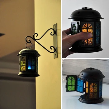 

European Style Iron White Black Iron Painting Storm Lantern Candlestick Hook Outdoor Balcony Plant Flower Decorative Hooks H