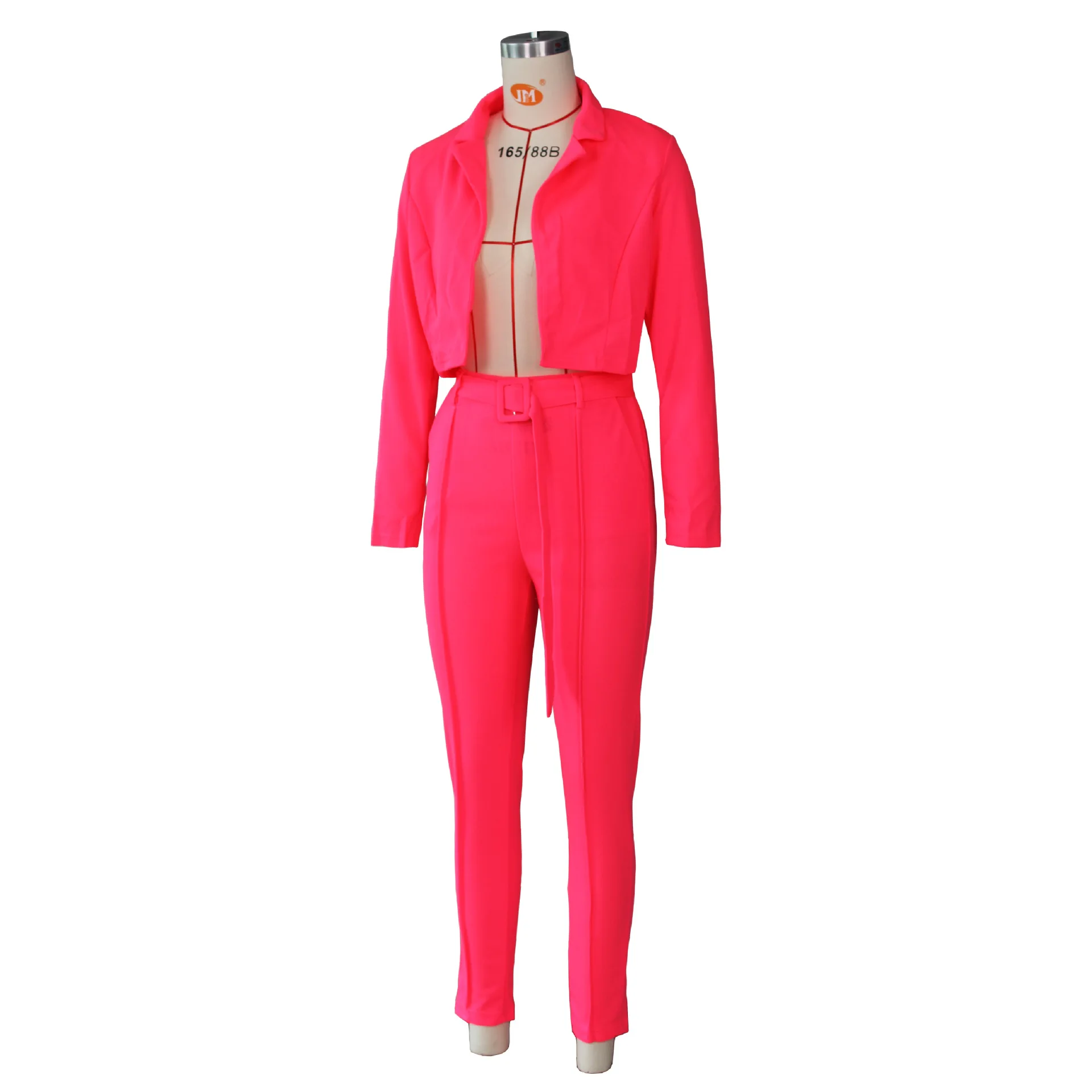 ANJAMANOR/женские деловые костюмы блейзер с брюками, элегантный комплект из двух предметов, осень, черно-белые неоновые комплекты, D48-AH23