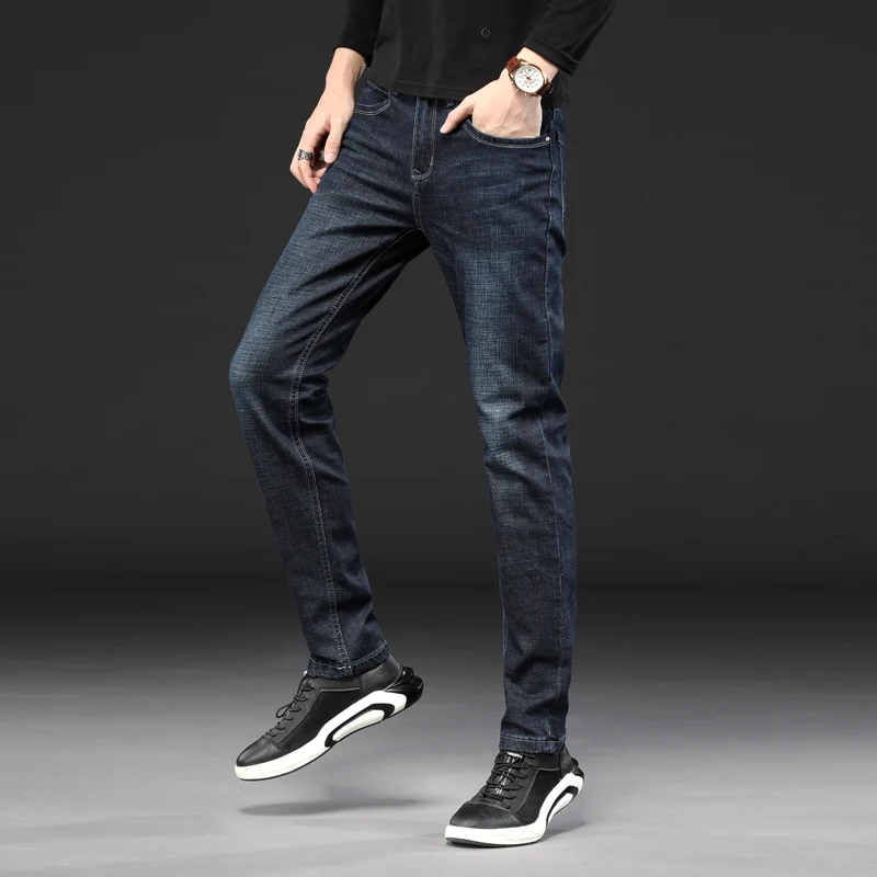 Новые осенние и зимние хлопковые джинсы мужские модные высококачественные Стрейчевые узкие джинсы деловые повседневные Молодежные Брюки 3 стиля