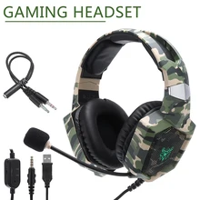 Mayitr 1pc Camouflage Green K8 Stereo Gaming Headset Professional LED Light Gamer Headphone With Foldable Microphone