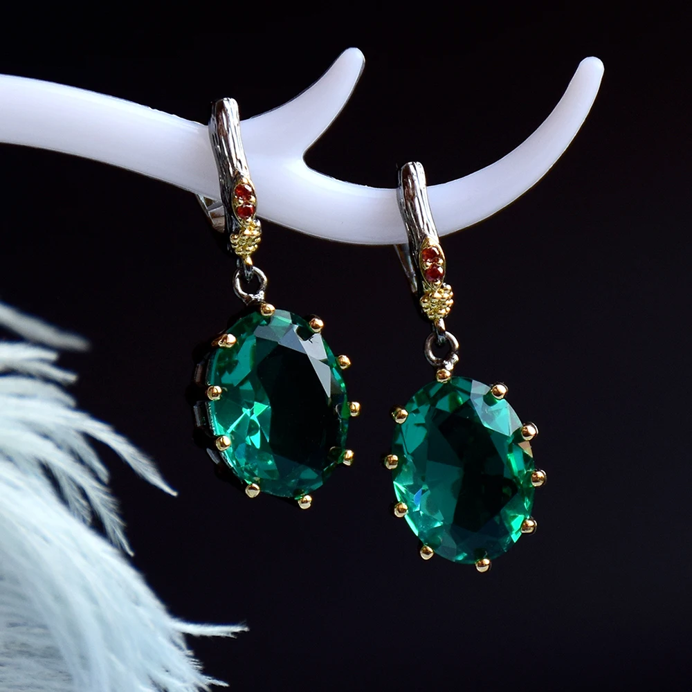 

Vintage Christmas Gift For Wife DK Green CZ Drop Earrings Women's Birthday Party Jewellery With Big Oval Stone Beautiful Jewelry