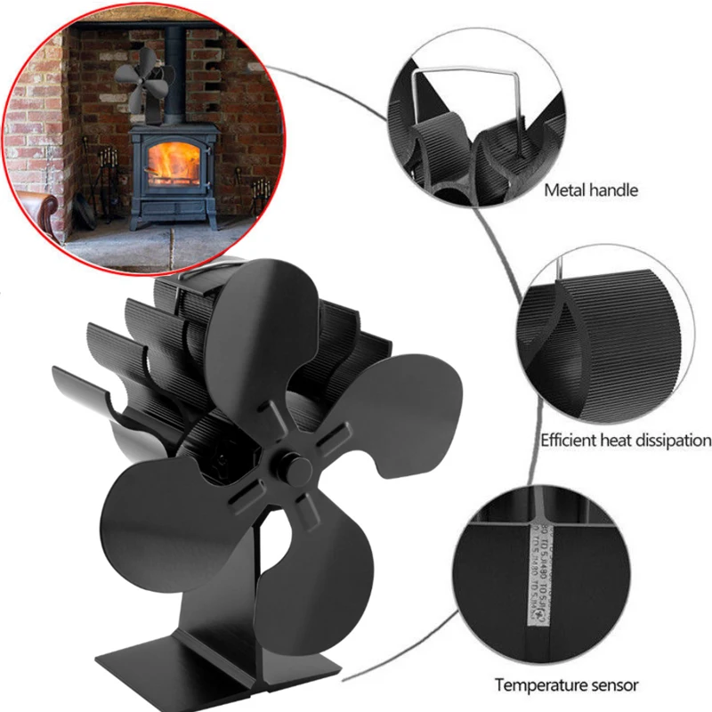 2/3/4/5 Лезвия вентилятор для печи, работающий от тепловой энергии древесных бревен горелки Ecofan тихий черный Домашний Вентилятор для камина эффективное распределение тепла