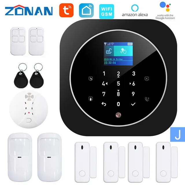 ZONAN G12 Tuya Wifi Gsm Alarm Security System Smoke Detector Alexa Compatible App Control Smart Home Wireless Safety Alarm Kits J