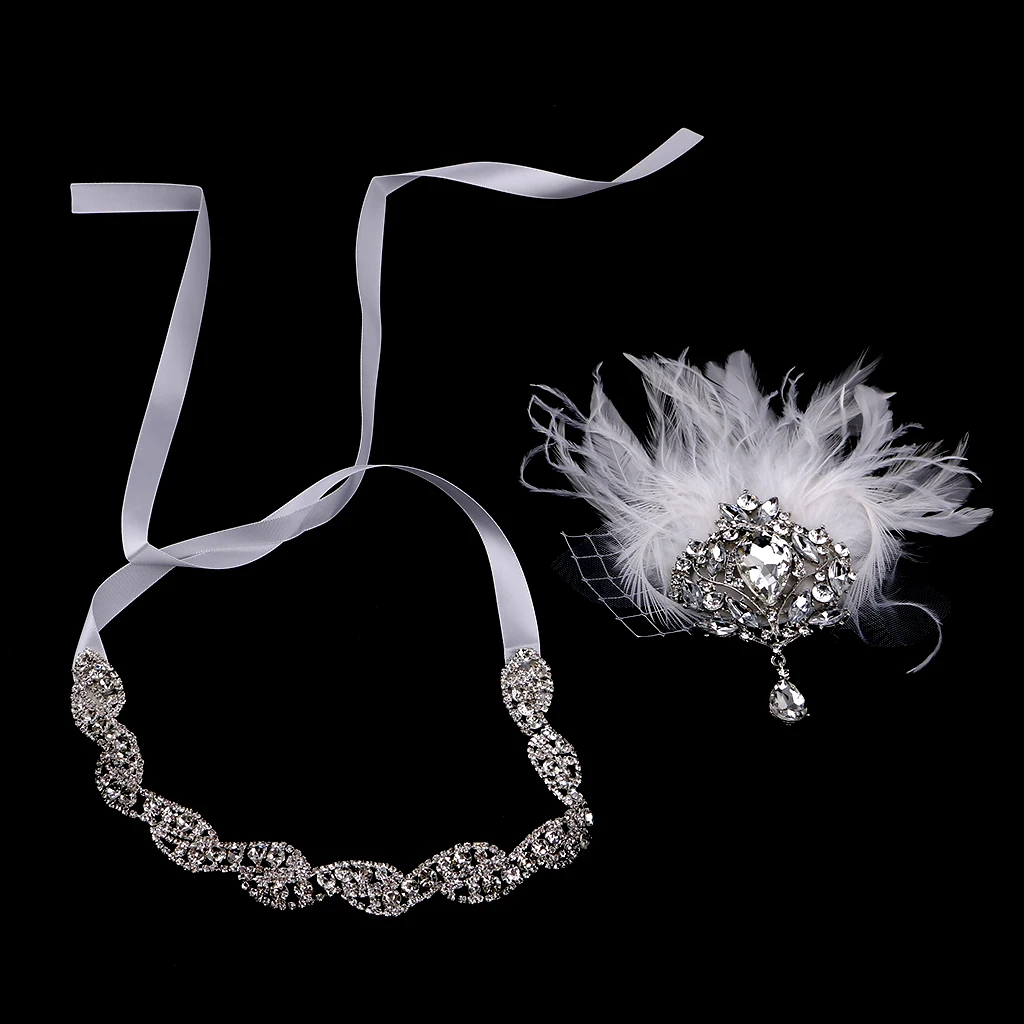 Нарядное платье Вечерние Головные уборы Винтаж 1920s перо группа алмаз
