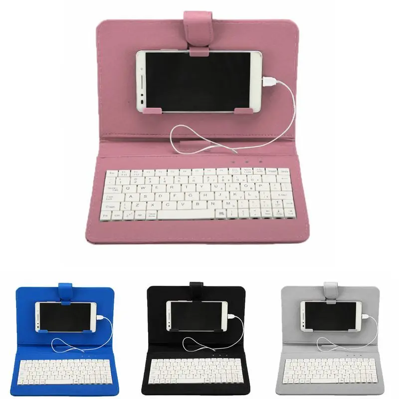 

Portable Leather Phone Keyboard For Samsung HUAWEI Micro USB Wired keyboard Case Protective with Phone Clip For 4.6-6 inch Phone