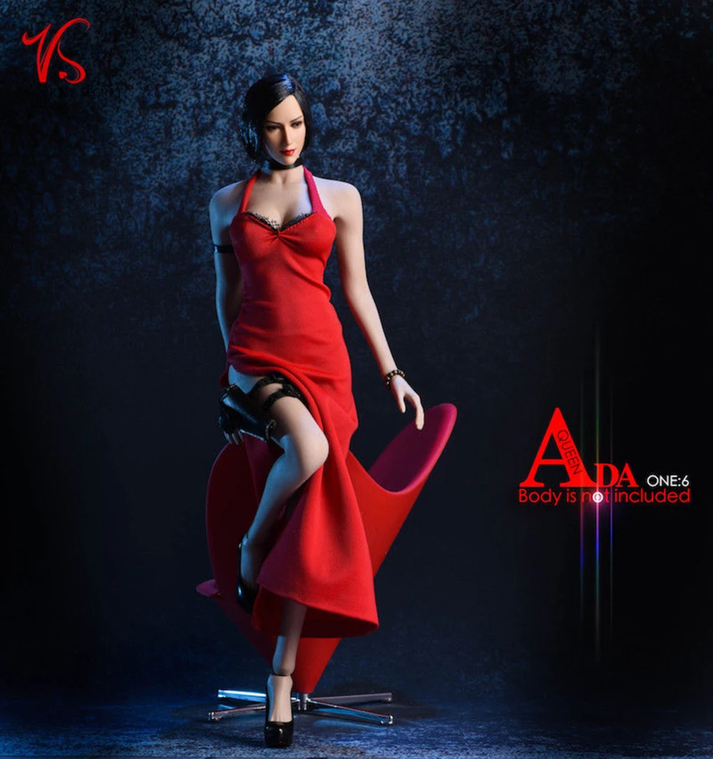 Vstoys 18XG14 1:6, сексуальное платье Ada Wong, набор, 1/6, длинная юбка с висящей шеей, черного и красного цветов для большой груди