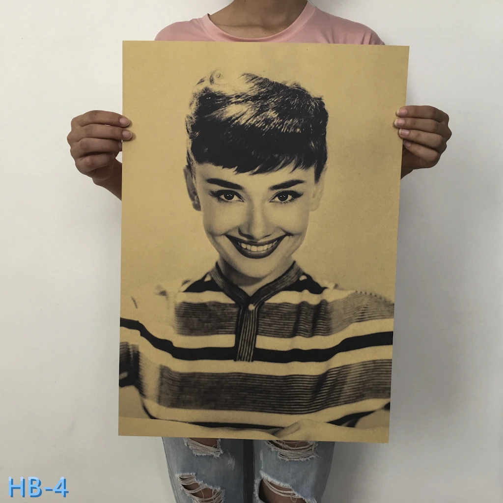 

New Audrey Hepburn poster classic character poster retro kraft paper poster home cafe decoration painting core HB-1-9