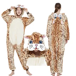 Women Animal Onesies Pajamas Leopard Print Cat Kigurumi Women's Homewear for Winter