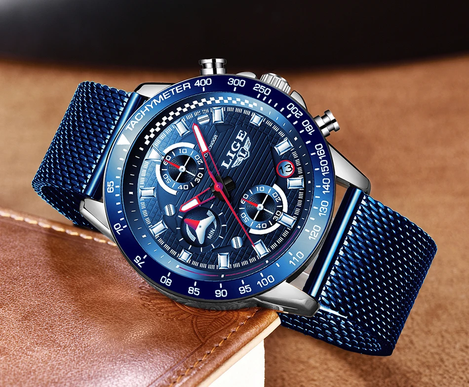 Новые мужские часы LIGE Топ люксовый бренд бизнес синие кварцевые часы из нержавеющей стали мужские повседневные водонепроницаемые часы с хронографом