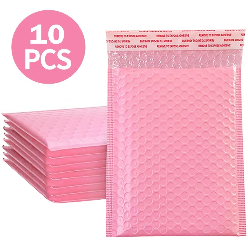 Sobres acolchados autosellados, bolsas de regalo, sobres de burbujas de polietileno para libros, revistas, autosellados, color rosa, 10 Uds.