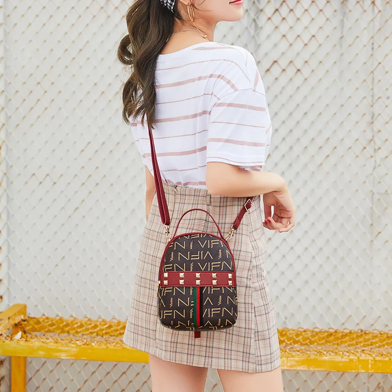 

Fashion Small School Bag 2019 Autumn New Products Hand Shoulder WOMEN'S Bag Casual Rivet Backpack Bag