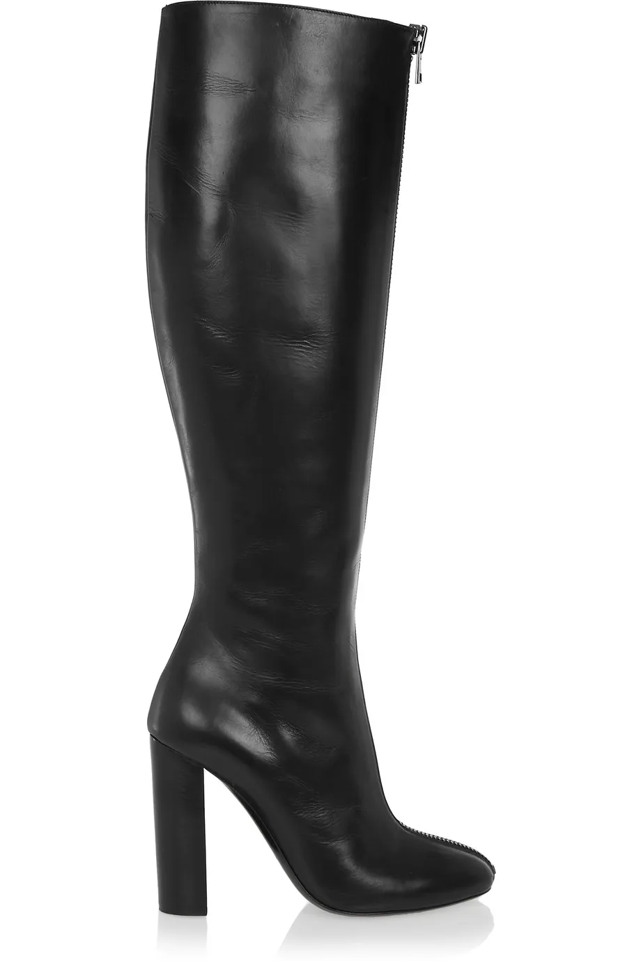 Женские ботинки; сапоги до колена из натуральной кожи с круглым носком; женская обувь на не сужающемся книзу массивном каблуке с молнией спереди; цвет черный, бежевый; Aimirlly - Цвет: Black