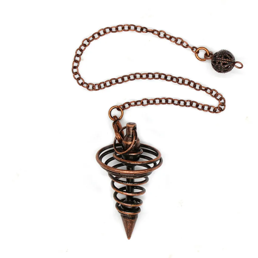 

100-Unique 1 Pcs Vintage Copper Plated Metal Ball Chain Spring Circular Cone Pendulum for Dowsing Pendant