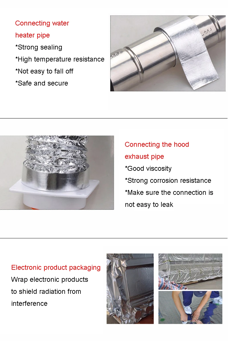 Hochtemperaturbeständiges Rauch-Auspuffrohr-Abdichtungsband für Küchenkessel, auslaufsicher, Sonnenschutz, Wärmedämmung, Aluminiumfolienband – Detail 11