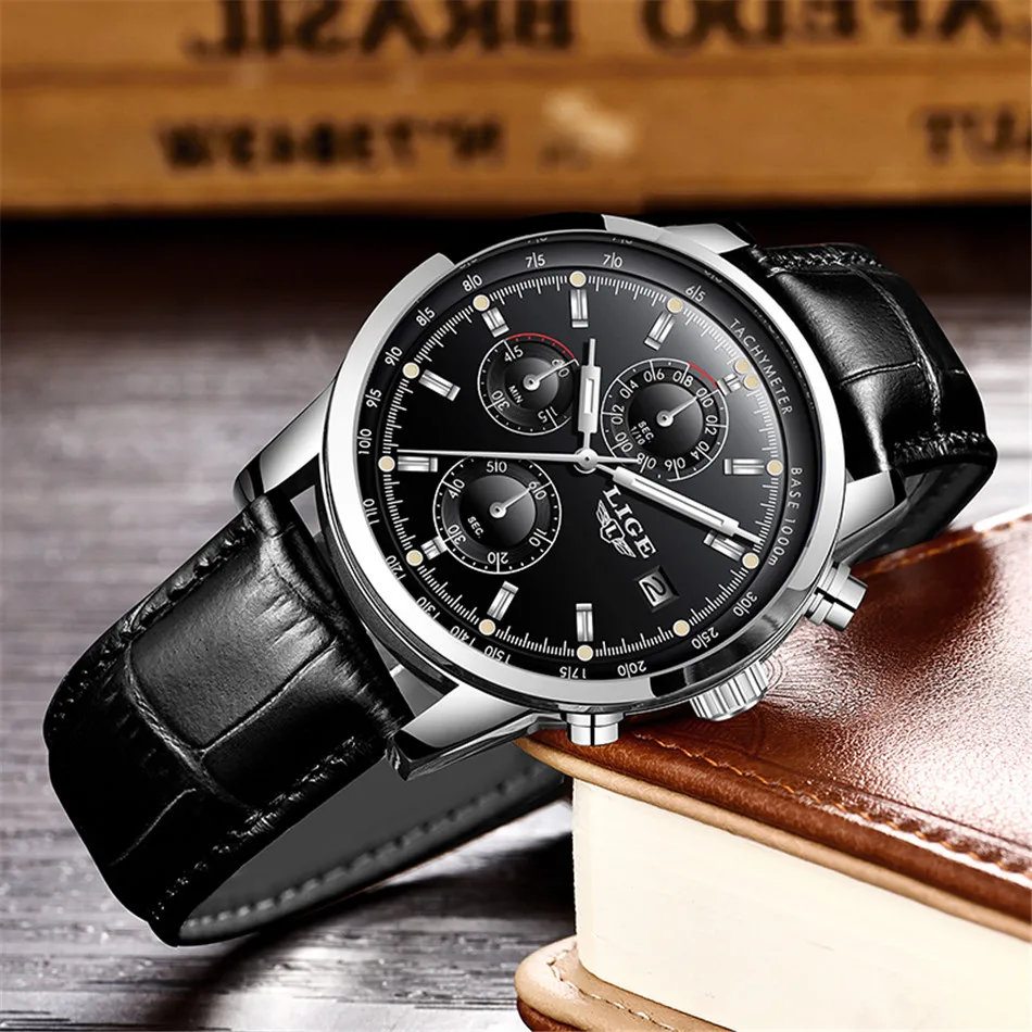 Reloj Hombre LIGE часы для мужчин роскошные кожаные повседневные кварцевые, армейские, спортивные водонепроницаемые часы Relogio Masculino