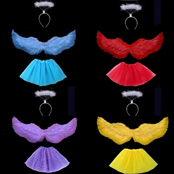 

Adult Kids Girls Feather Angel Wing Tutu Party Skirt Halo Ring Set Party Ball Wedding Halloween Christmas Holiday DIY Decoration