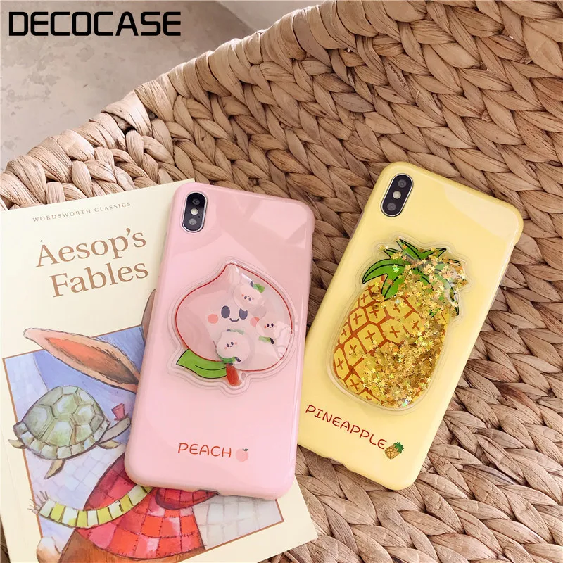 DECOCASE Stress Relief Pink Peach Yellow Pineapple Liquid Phone Case for iPhone 6 6s 7 8 Plus X XR XS Max Covers iphone |