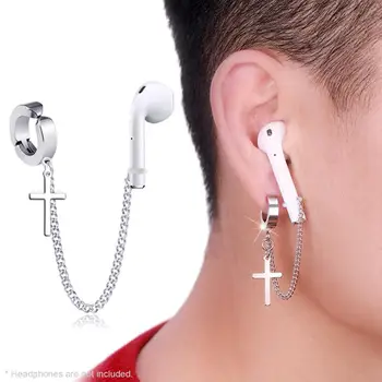 

Stylish Wireless Earphones Titanium Steel Skin-friendly Silver Protective Chain Earrings for AirPods Unisex Anti-lost Ear Clip